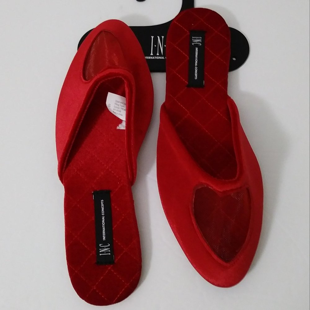 INC International Concepts Red Mesh-Heart Slippers Women's Small